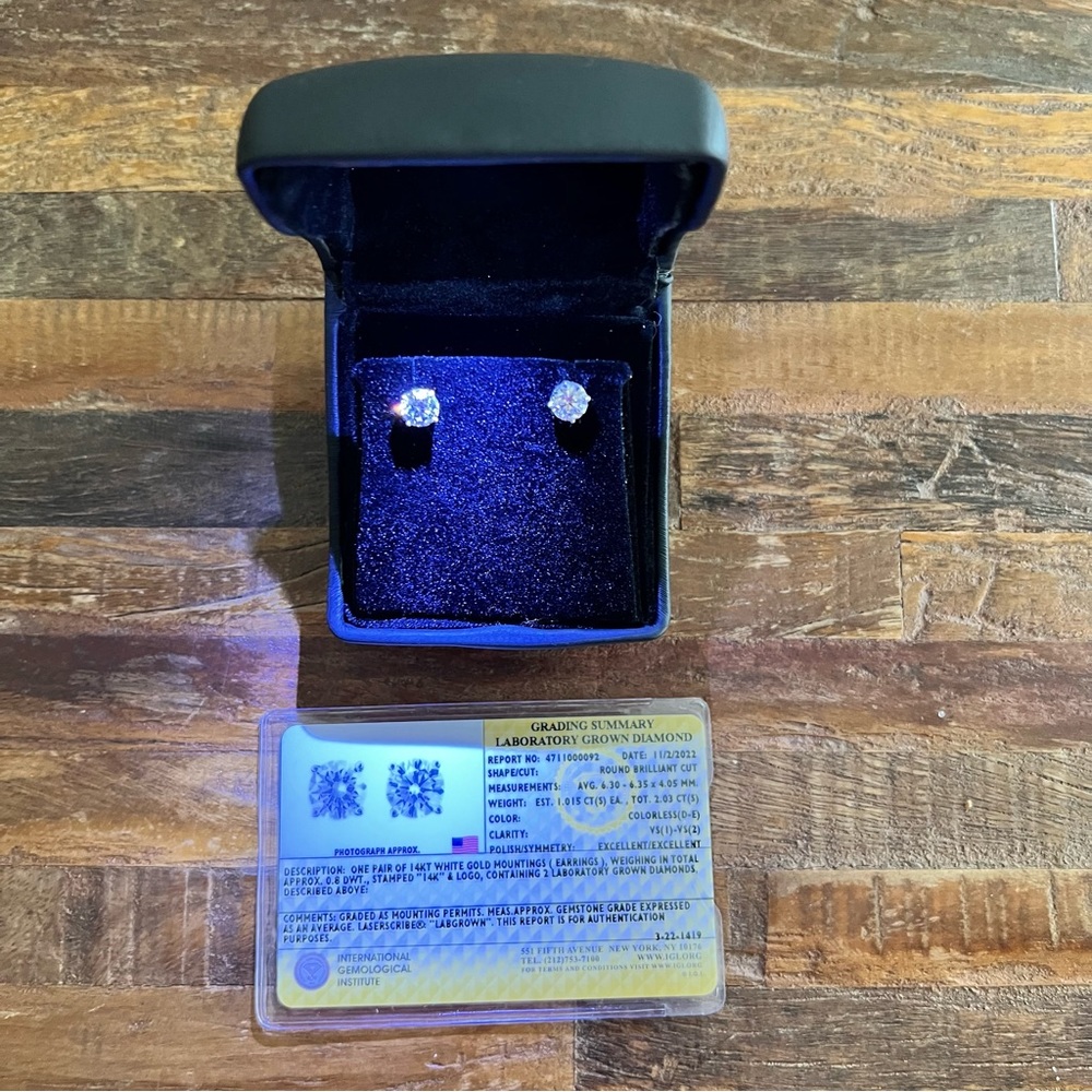 2.03 Ct D-E Color Lab Grown Diamond Studs